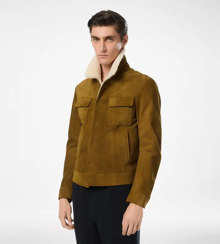 BRUSHED SUEDE SHEARLING COLLAR TRUCKER SEED online